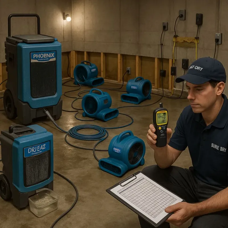 Structural Drying and Dehumidification process in Cactus Flat, AZ